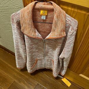 (NWT) Ruby Rd. Orange and white zip up jacket size lg